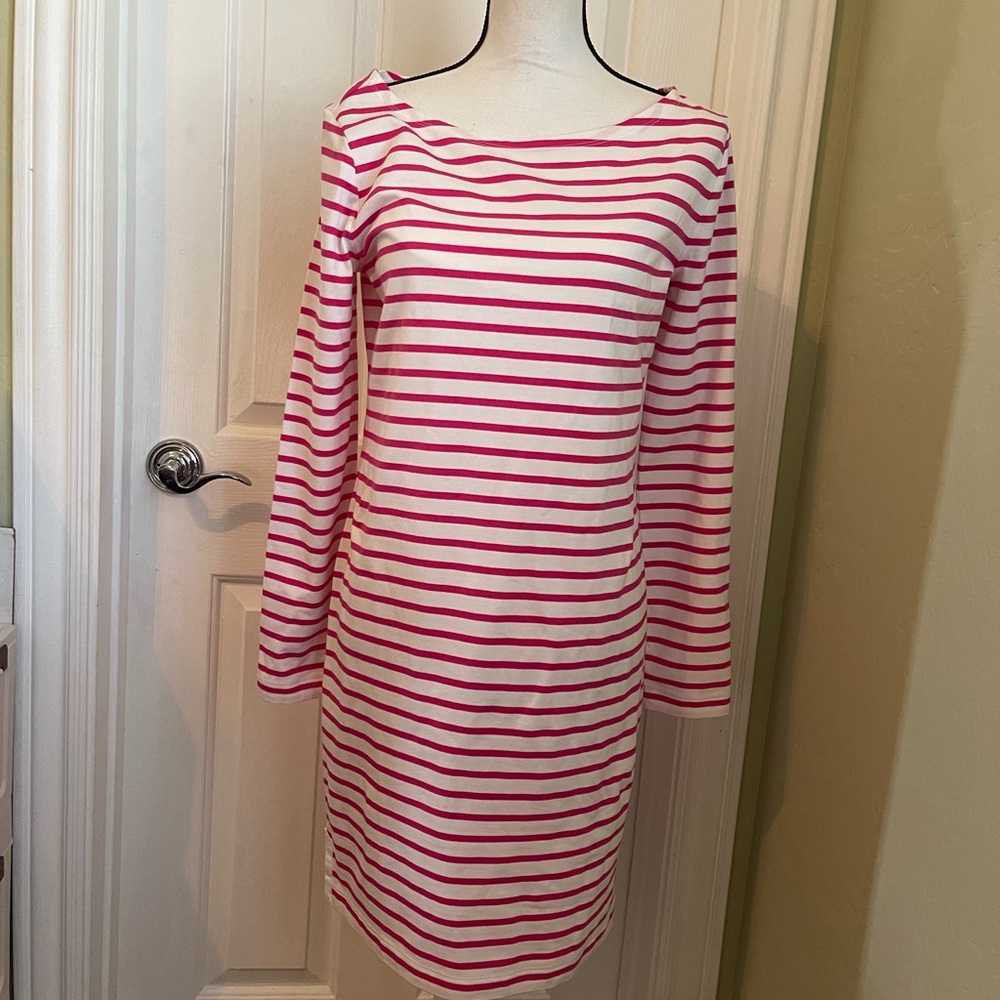 Vineyard Vines Women's Long Sleeve Dress in Pink and White Stripes